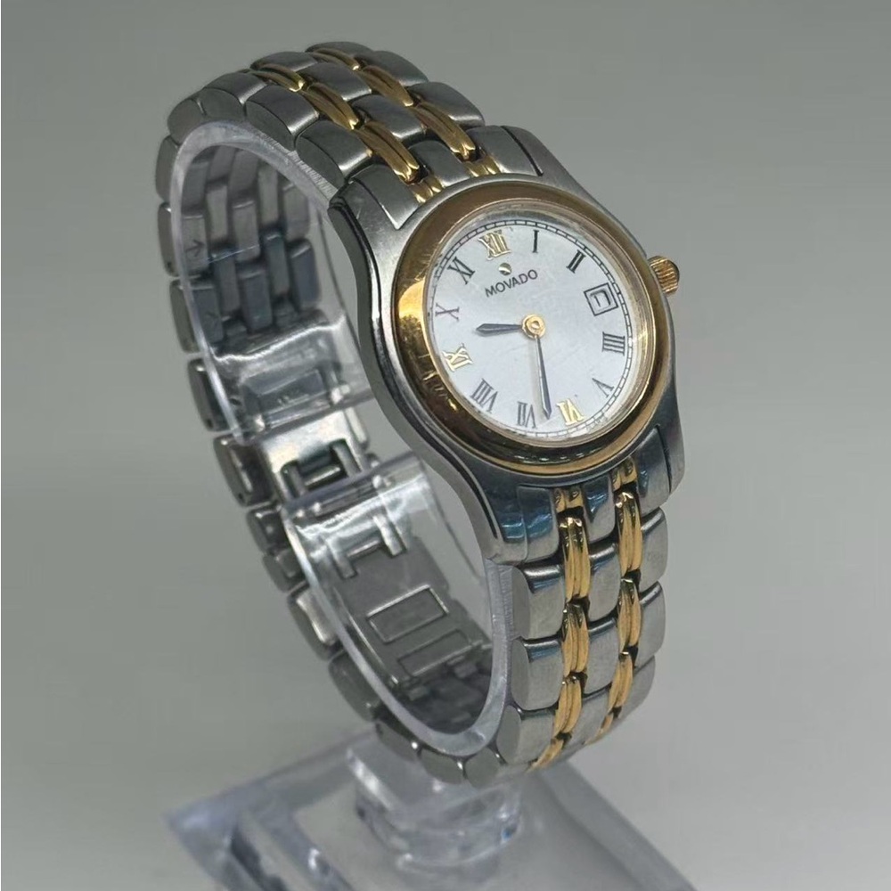 Movado Silver and Gold Watch with White Dial Working New Battery - Picture 2 of 8